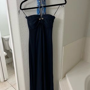 Cache maxi dress, beautiful scarf like tie that wraps around neck.